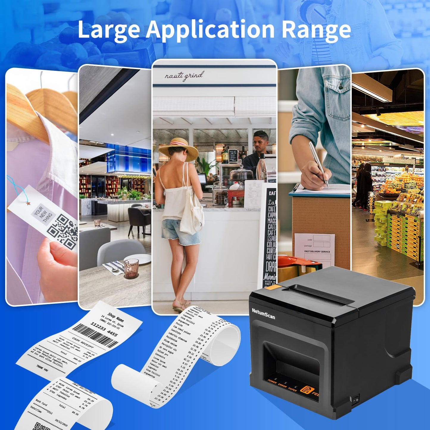 NetumScan POS Receipt Printer, 80mm USB Thermal Receipt Printer with Auto Cutter Cash Drawer, 300mm/s, USB Interface, Support Windows/Mac/Linux, Restaurant Kitchen Printer for ESC/POS