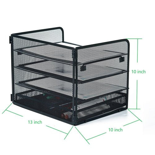 SETTFRFE 4 Tier Mesh Paper Letter Tray,Desk File Organizer with A Sliding Drawer,Office Supplies Desk Organizer for Home Office,Black.