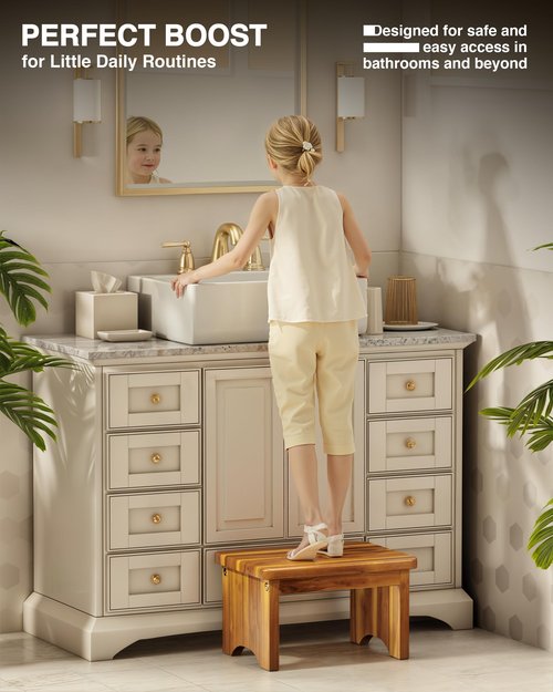 FANATU Wooden Step Stool, 9'' One Step Stool for Adults, Wooden Beside Step with 550 Lbs Load Capacity, Heavy Duty/Portable/Nonslip/Durable Construction Safe Step for Bedroom/Kitchen