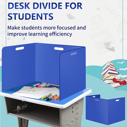 24 Pcs Desk Dividers for Students 14 × 17.5 × 14 Inch Plastic Durable and Waterproof Privacy Folders Shields Test Dividers with Classroom Privacy Boards for School Study Supplies(Blue)