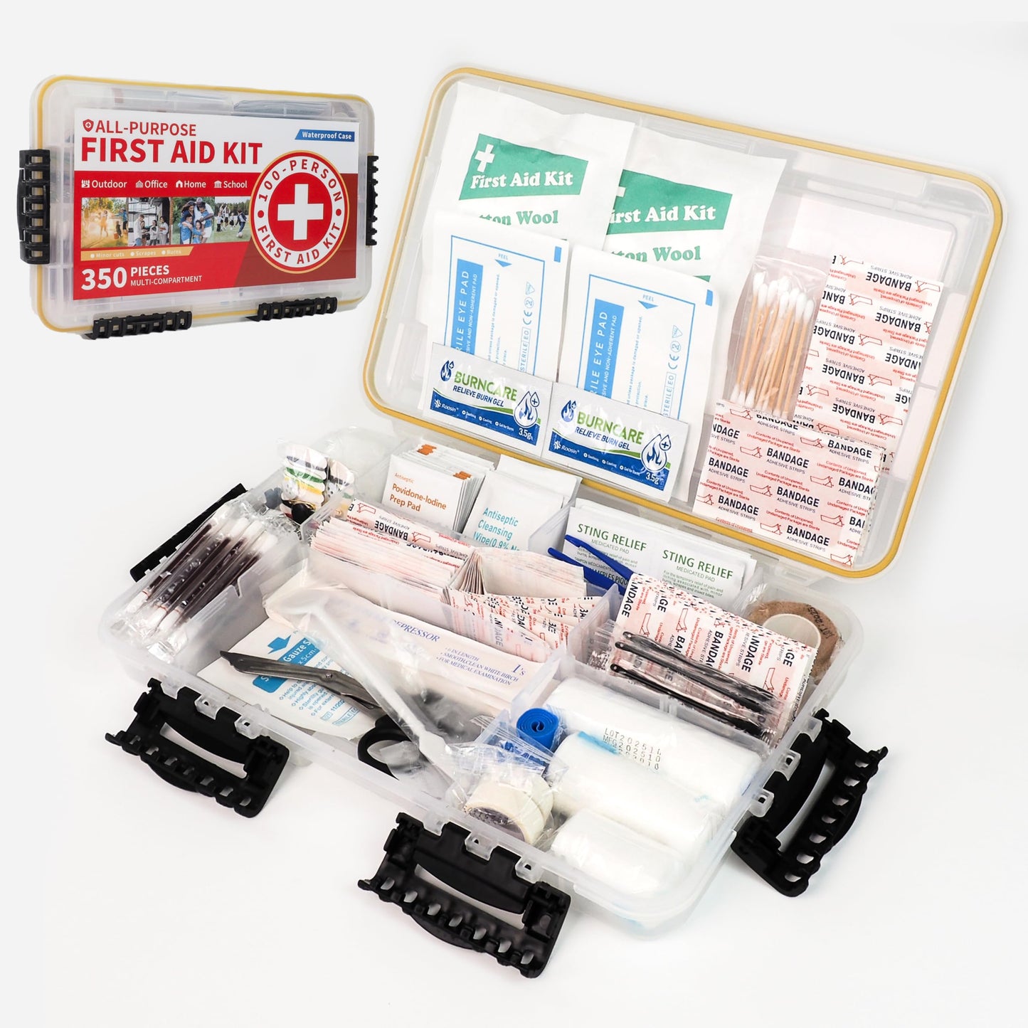 Prelady-350 Pieces All-Purpose 100-Person Emergency First Aid Kit – Waterproof Plastic Case | Clearly Organized for Fast Retrieval | Perfect for Home, Business, Workplace, Boat, Travel, Outdoor & Car