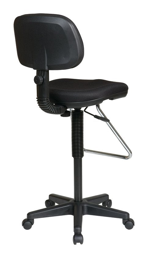 Office Star DC Series Pneumatic Adjustable Drafting Chair with Chrome Teardrop Footrest, Icon Black Fabric