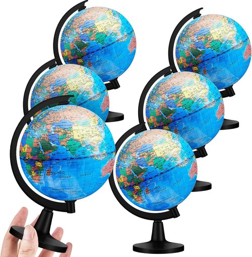 Henoyso 6 Pcs Mini World Globe Set - 4.6'' Educational Rotating Earth Globes with Black Stand | Perfect Graduation Gift for Kids