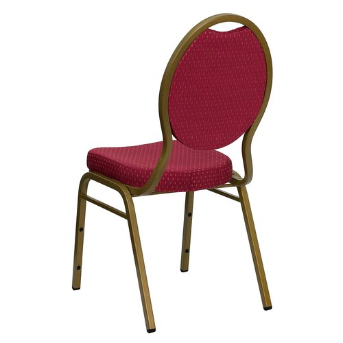 Flash Furniture HERCULES Series Teardrop Back Stacking Banquet Chair in Burgundy Patterned Fabric - Gold Frame