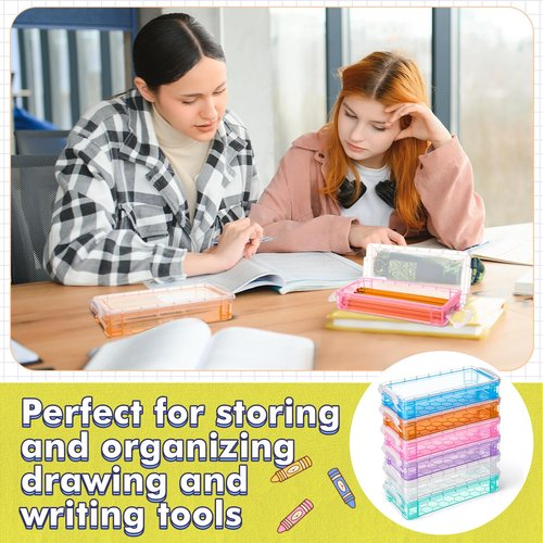 Zonon 12 Pack Plastic Pencil Box 8.3” × 3.9” × 1.6" Large Crayon Box Stackable Multicolor Pencil Case with Snap Closure Lids Bulk Multi Purpose Storage Organizer Art Office Craft Supplies