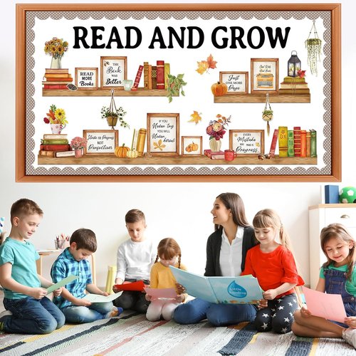 Qilery Bulletin Board Set - Read and Grow Motivational Classroom Decor | Inspirational Cutouts for Back to School
