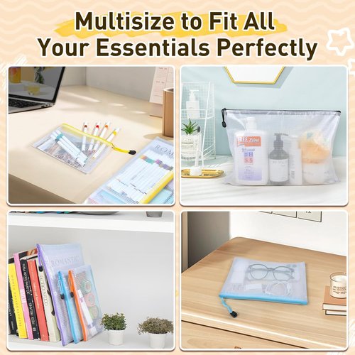 Skiennix 42-Piece Mesh Zipper Pouch Set - Waterproof Clear Storage Bags in 8 Sizes for Organizing Essentials