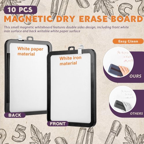 Outus Back to School 10 Pcs Dry Erase Mini White Boards Bulk 8.5 x 11'' Small Magnetic Whiteboard Double Sided Colored Writing Boards for Kids Students Locker Fridge(Black)