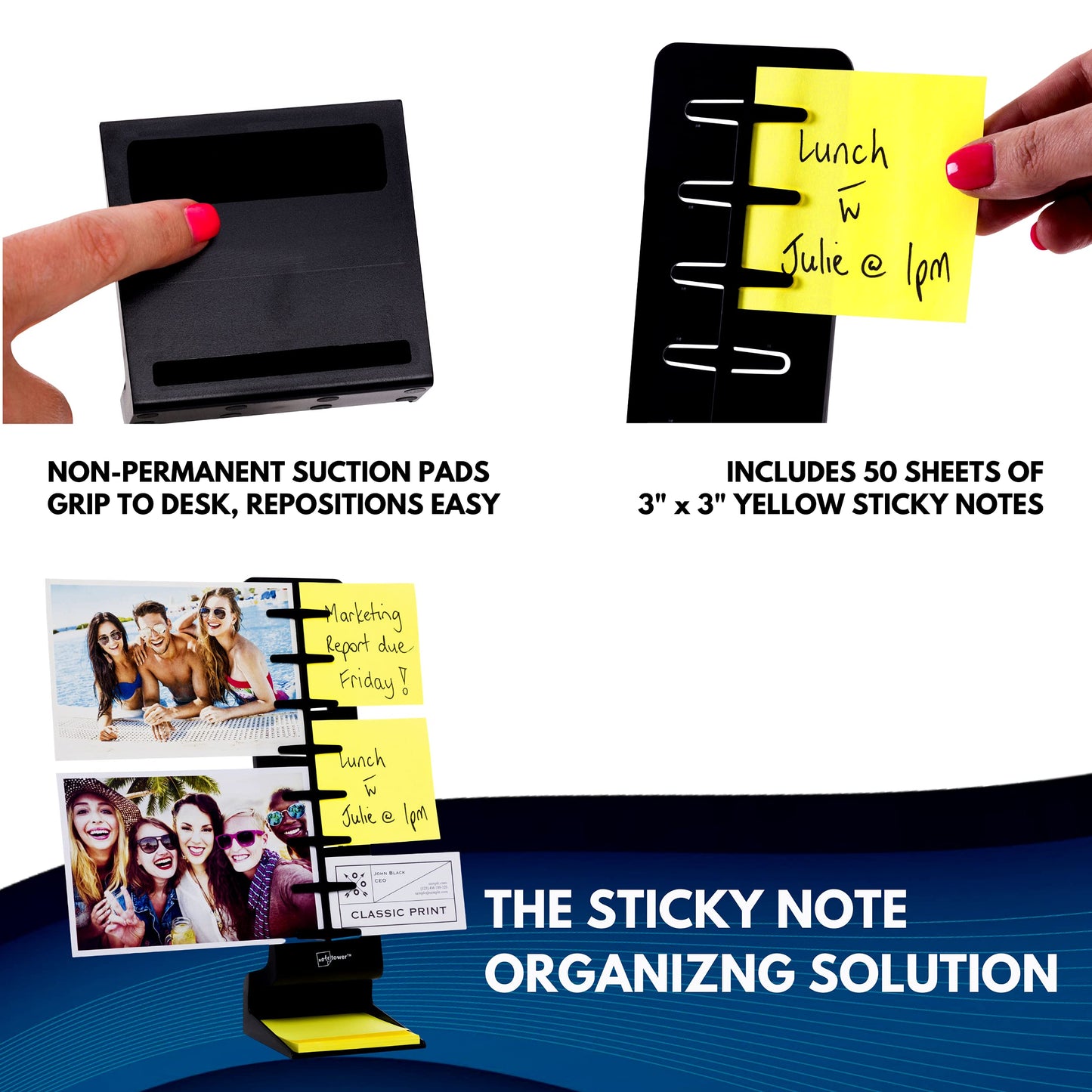 Note Tower Desktop Pro Dual Document Holder for Typing | Compact 2 Page Paper Holder Stand for Desk | Document Stand Holds Copy Paper, Photos & Post Notes | Dispenser includes 3x3 Sticky Notes | Black