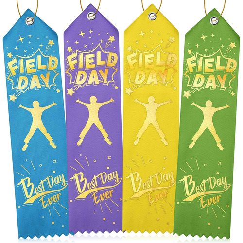 Berlune 200 Pcs Field Day Ribbons Bulk Best Day Ever Award Ribbon Participation Ribbon Honorable Mention Prize Ribbons with Event Card and Rope for Competition Sports Event Contest