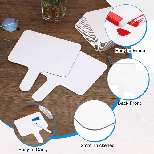 PATIKIL 24 Pieces 10x8 Inch Dry Erase Answer Paddles Handheld Double Sided Whiteboard Auction Paddles for Office Classroom Games Party