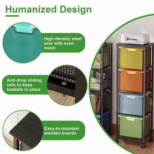 Sbanmao 4 Drawers File Cabinet, Vertical Filing Cabinets, Rolling File Cart, Hanging File Folder Organizer with Wheels, Mobile Printer Stand Utility Craft Cart for Home Office,Black