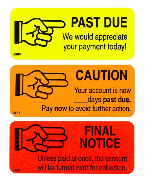 ChromaLabel 1 x 2.25 Inch Accounts Receivable Labels Collections Late Invoice Stickers, 250 Labels per Dispenser Box