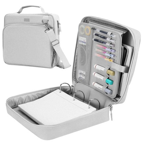 HINOOR 3-Inch 3-Ring Zipper Binder with Shoulder Strap, D-Ring Zip Up Binder with 700 Sheets Capacity, Compatible with 13" MacBook, 12.9" Tablet, for Middle School, College, Office (Gray)