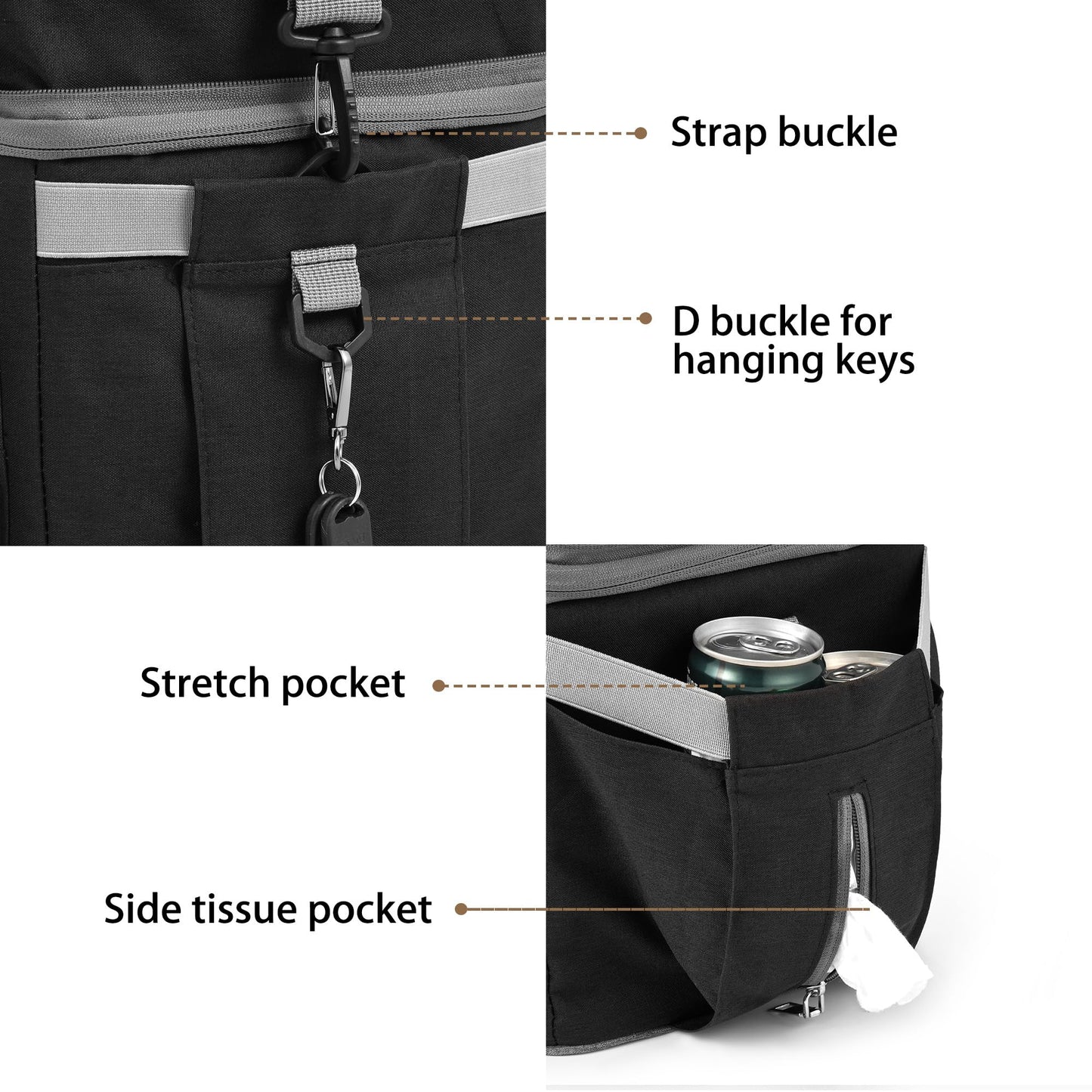 EXLIFBAG Lunch Box for Women, Insulated Double Deck Lunch Bag for Adults, Leakproof Cooler Lunchbox for Men with Adjustable Shoulder Strap, Black