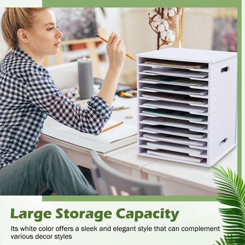 Juexica 12 Tier 8.5" x 11" Scrapbook Paper Organizer, White Cardstock File Organizer with Adjustable Shelves, Stackable Paper Trays, Desktop Storage Rack Document Holder for Desk Home Office