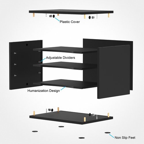 FITUEYES Wood Desk Paper Organizer with 4 Tiers Storage, Desktop File Holder, Document Letter Sorter Tray with Adjustable Shelves, Home Office Wooden Mail Rack, Black