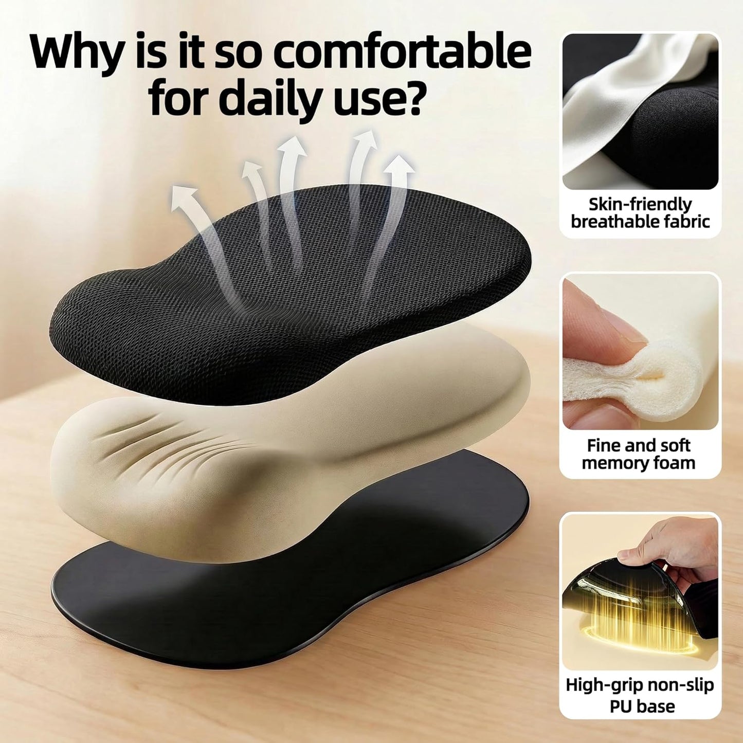 Skiennix Ergonomic Mouse Pad - Memory Foam Wrist Support for Pain Relief | Non-Slip PU Base (Grey)