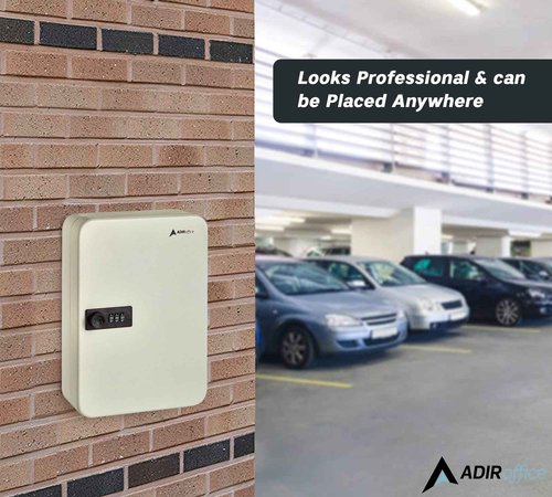 AdirOffice Key Lock Box – 48 Key Hooks Wall Mounted Key Cabinet Lock Box, Car Keys Holder Box, Lockable Key Storage Box - Metal Key Box Organizer with for Home and Office
