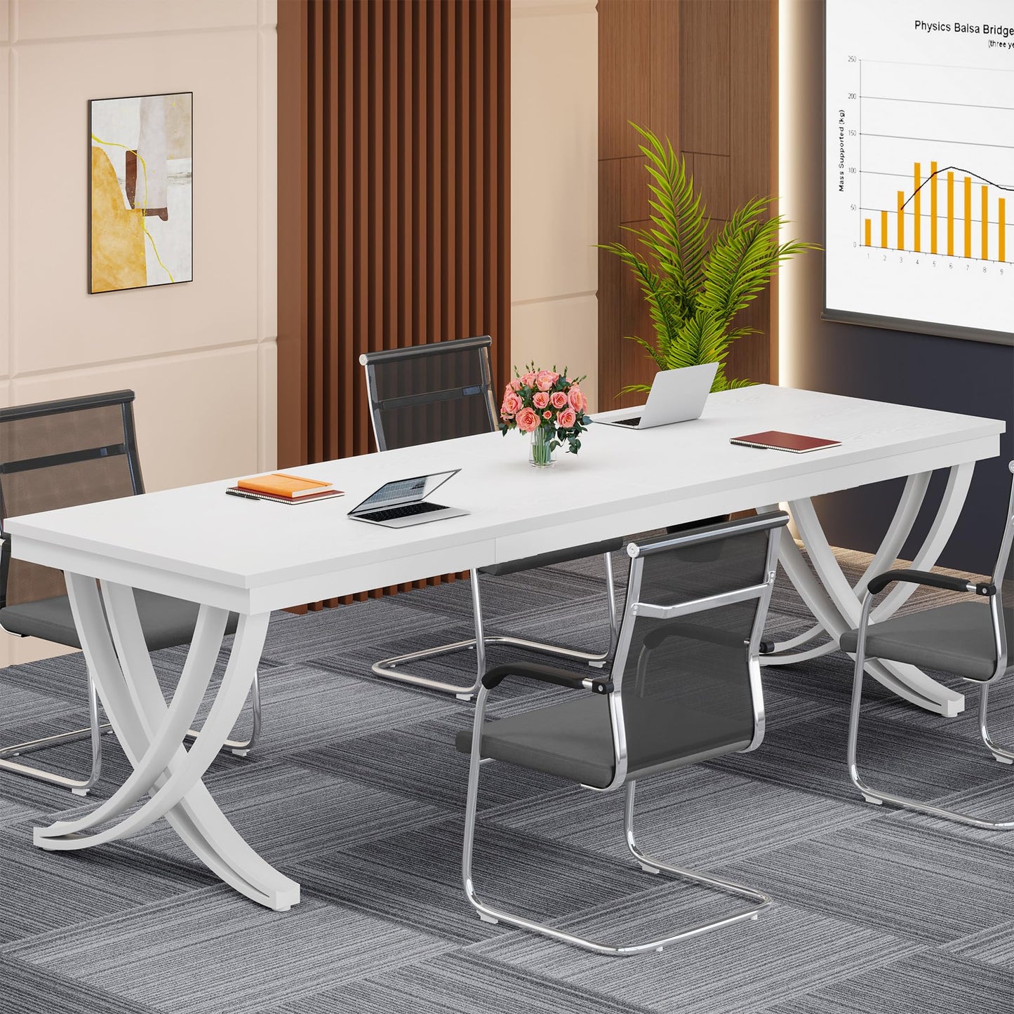 Tribesigns 6.5FT Conference Table for 6-8 People, 78 inch Long Rectangular Seminar Table with Strong Metal Frame, Business Furniture Boardroom Desk for Office Meeting Conference Room (4PCS, White)