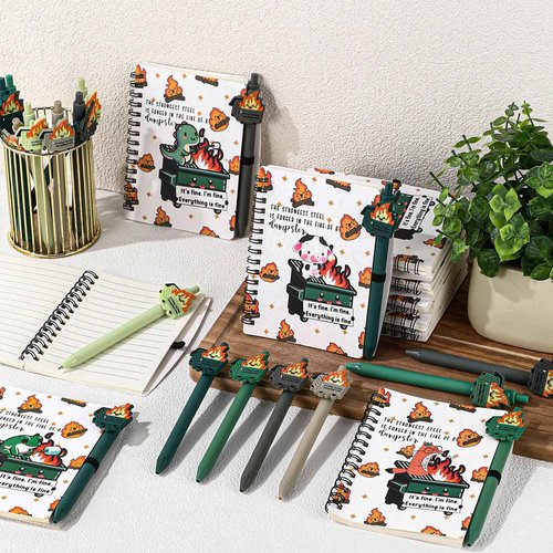 Resurhang 60 Pcs Dumpster Fire Gifts for Employee Dumpster Fire A6 Notebooks with Ballpoint Pens Bulk Funny Appreciation Gifts for Emergency Nurse Medical Assistant Team Coworker Christmas