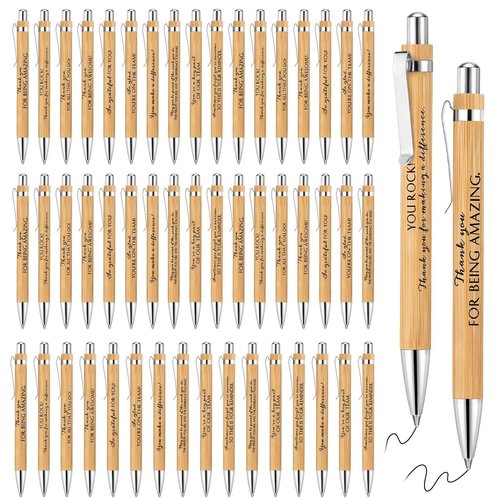 Fuutreo 100 Pcs Christmas Employee Appreciation Gift Bulk Inspirational Bamboo Pens Motivational Thank You Wood Ballpoint Pens Gift for Women Vet Tech Medical Assistant Teacher Office Coworker Nurse