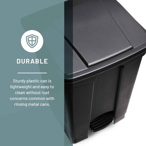Safco Plastic Step-On Trash Can for Hands-Free Disposal, Great for Home and Commercial Use, 12 Gallon, Black (9925BL)