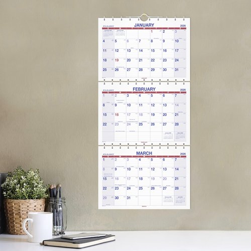 AT-A-GLANCE 2026 Wall Calendar, 12" x 26.5", Large, Three-Month, Move-A-Page (PMLF112826)