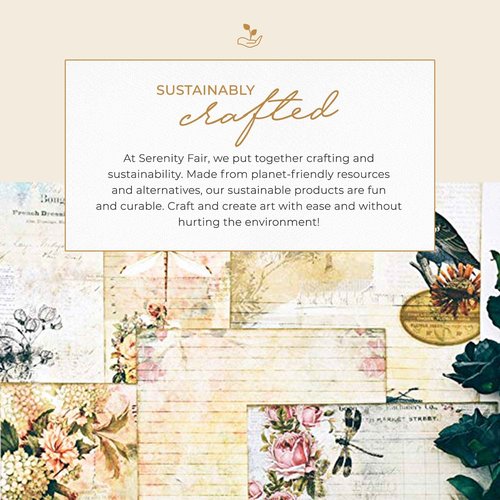Serenity Fair Antique Roses & Florals Washi Tape Set, 7 Washi Tapes, 6 Washi Paper Stickers, 6 Sheets Vellum Paper, 6 Sheets Paper Cards, Vintage Crafting Supplies