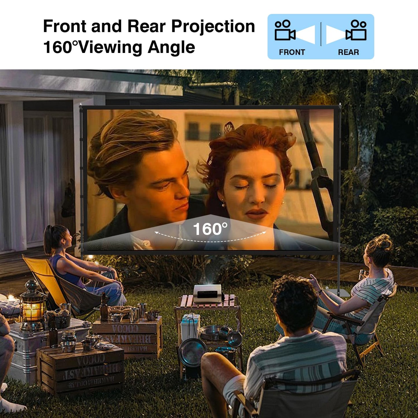 STWUI Outdoor Projector Screen with Stand - 120 Inch Portable Projector Screen Indoor and Outdoor Projector Screens 16:9 4K HD Wrinkle Free Lightweight Movie Screen with Carry Bag,Enioy Movie Nights