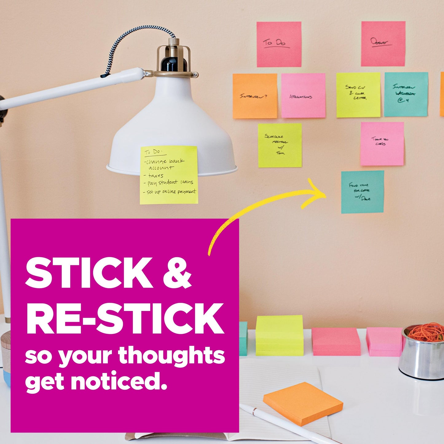 Post-it Super Sticky Lined Notes, Telephone Message, 4 Sticky Note Pads, 4 x 5 in., School Supplies for Students, Ideal for Textbooks, Notebooks, Walls and Vertical Surfaces, Energy Boost Collection