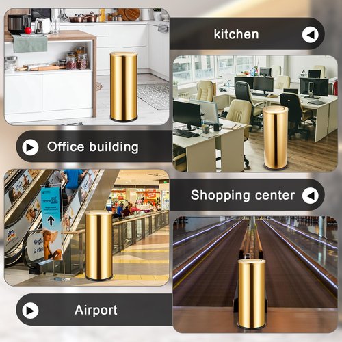 Reallnaive 30L/8GAL Gold Lidded Trash Can with 100 Garbage Bags Metallic Gold Brass Kitchen Garbage Bin with Flip Lid Commercial Compact Waste Basket for Shopping Centers, Elevator Doors, Hotels
