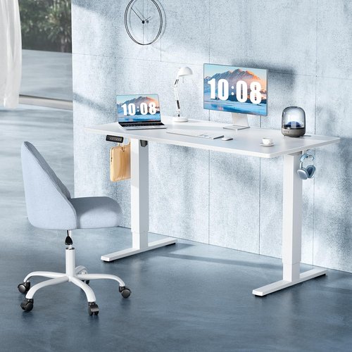 DUMOS Electric Standing Desk - 48 Inch Height Adjustable Sit to Stand Workstation | White Finish