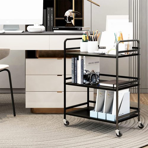 HDANI 3 Tier Metal Utility Multipurpose Rolling Cart,Large Capacity Heavy Duty Cart with Lockable Wheels Rolling Cart with 2 Lockable Wheels for Home,Office,Kitchen,Bathroom,Bedroom(Black)