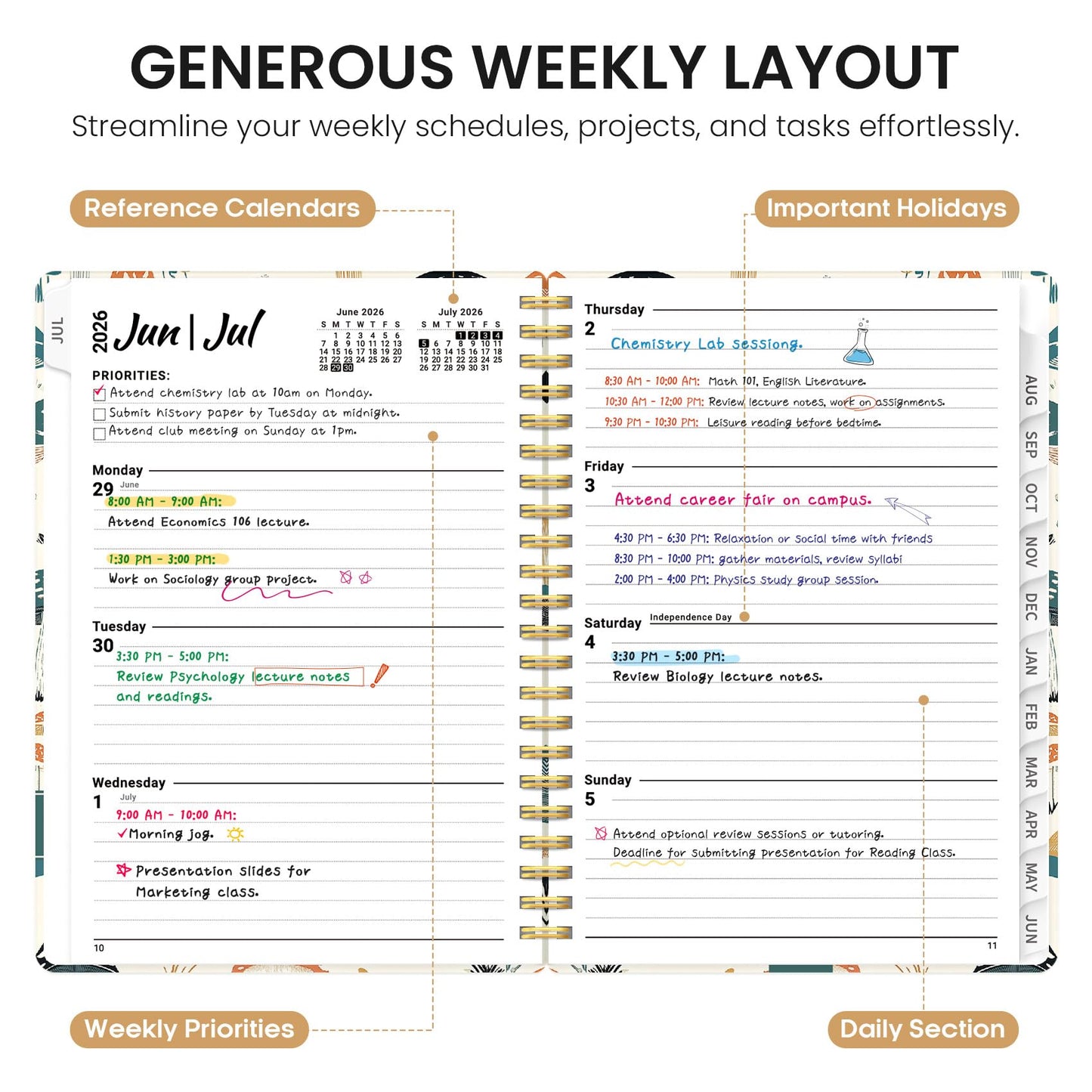 Planner 2026-2027, Academic Year Monthly and Weekly Calendar Planner, Jul 2026 - Jun 2027, Hardcover Teacher Student Planning Agenda book with Tabs, Perfect for School Office Supplies, 8.5" x 11" - Mushrooms Grove