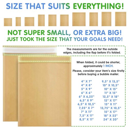 Amiff Natural Kraft Bubble Mailer Envelopes, 4 x 7 Inches. 50 Pack Mail Padded Envelopes Self Seal. Waterproof Kraft Bubble Mailers. Tear-Resistant Mailing Envelope Padded. Sturdy Paper Mailer