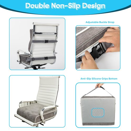 Justsafe 4 Inch Thick XL Orthopedic Memory Foam Seat Cushion - Extra Large Office Chair Cushion for Back Pain, Sciatica & Tailbone Pain Relief, Non-Slip Ergonomic Car, Desk & Wheelchair Cushion
