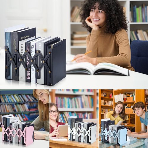 M&G Adjustable Bookends - Metal Bookends for Heavy Books | Extends Up to 20in - White Desk Organizer