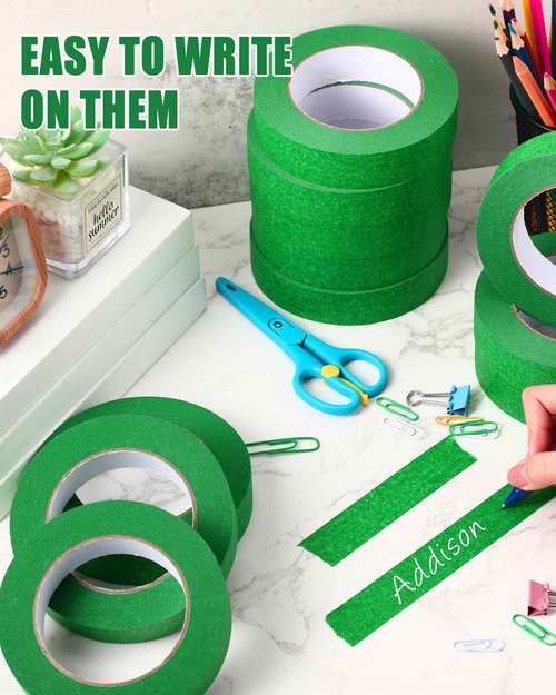 Fainne 40 Pcs Green Painters Masking Tape Bulk 1 Inch x 55 Yard, General Purpose Paint Band Removable Adhesive Tape Multi Surface Roll for Painting Labeling School Supplies