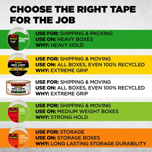 Scotch Tough Grip Moving & Packing Tape, Heavy Duty Clear Tape for Shipping Boxes, 1.88 in x 54.6 yd, 3 in Core, 6 Rolls