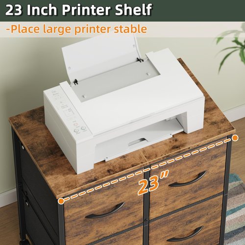 HIGDBFE 4 Drawer Lateral File Cabinet, Mobile Filing Cabinet for Large Printer, Home Office Functional Small Office Storage Cabinet & Printer Stand, Fabric Drawer, Fits Letter/A4, Rustic Brown