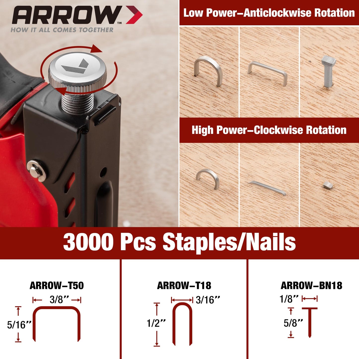 Arrow Heavy Duty Staple Gun, 3-in-1 Upholstery Staple Gun with 3000 Staples, Manual Brad Nailer with Remover, Power Adjustment Stapler Gun for Wood, Wire, Decoration, Fixing Material, Crafts, DIY