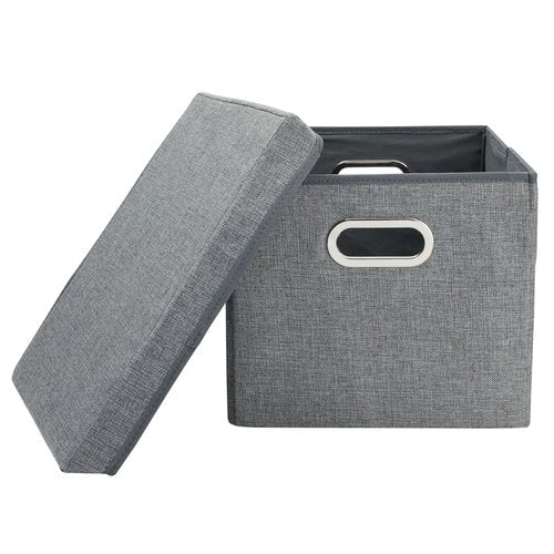 Stockroom Plus 2 Pack Decorative File Boxes Storage with Lids, Filing Organizer Hanging Document Container, Gray, 15.4" x 12.4" x 10"