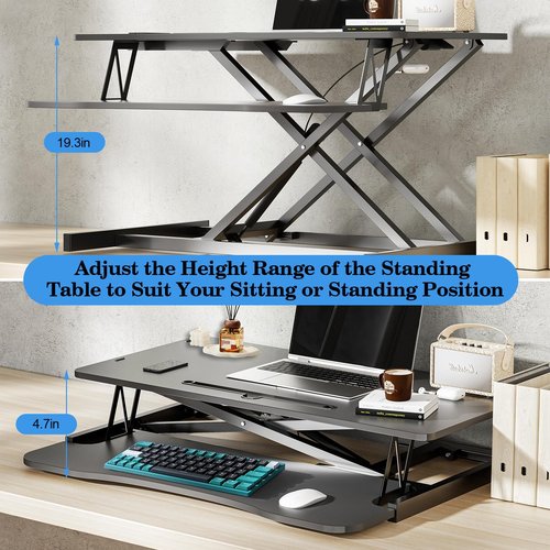AQQHSAIN Standing Desk Converter 36 Inch Wide Sit to Stand Converter Desk Height Adjustable Desk Riser with Keyboard Tray Laptop and Dual Monitor Desktop Workstation Riser for Home Office Computer