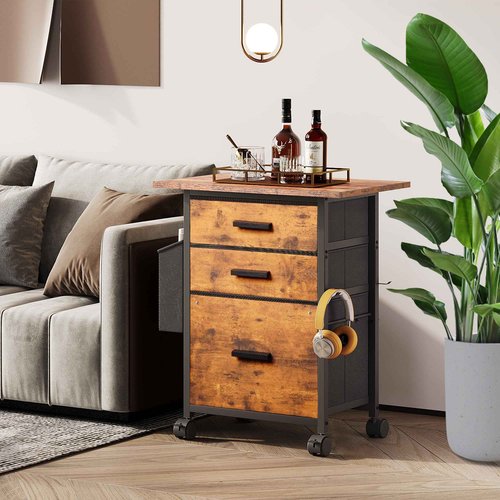 NASHZEN File Cabinet Printer Stand, Fabric Mobile Filing Cabinet with 3 Storage Drawers, for Hanging A4, Letter Size File Folders, Storage Bag and Hooks Home Office, Rustic Brown