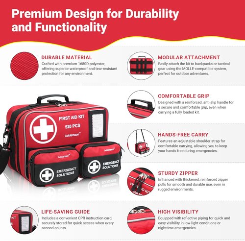 520 Piece Large First Aid Kit - Essential Emergency Survival Kit for Home, Car, and Travel