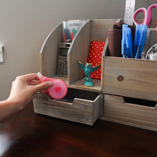 Creekview Home Emporium Wooden Office Desk Organizer - Rustic Wood Desk Organizer for Office Supplies, Mail, or Books