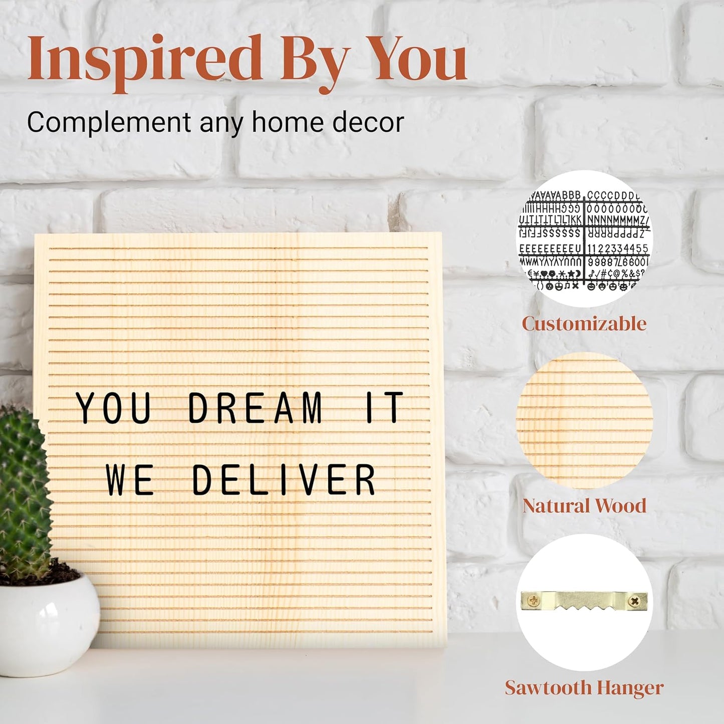 Stiles Changeable Wood Letter Board Sign Set - 10"x10" with 340 Plastic Letters & Symbols | Natural Finish