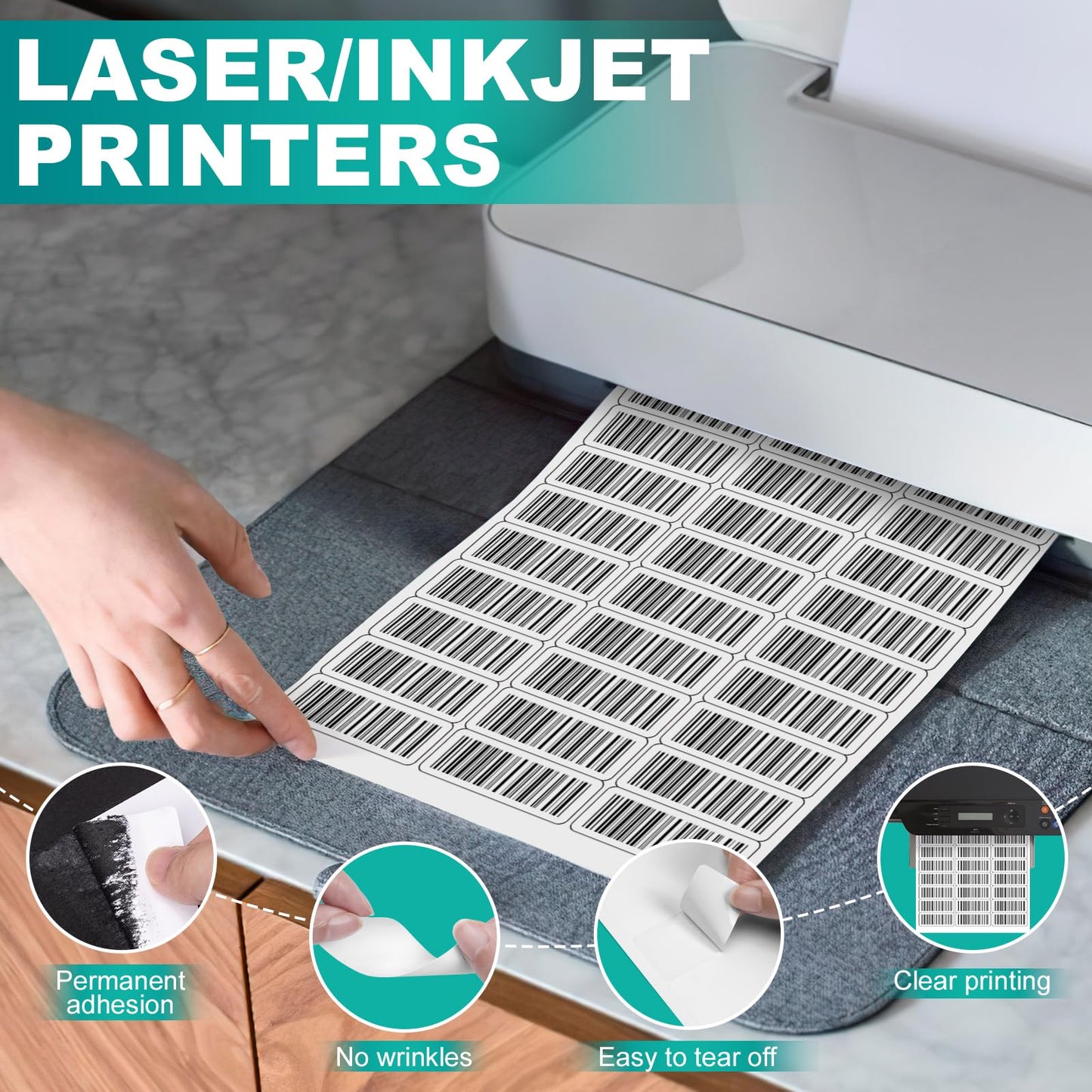 Address Labels 1" x 2-5/8" Matte Sticker Paper, 30 Up 250 Sheets (7500 Labels), Printable Shipping Mailing Labels for Inkjet & Laser Printer, White Blank Label Sheets for Small Business & Office