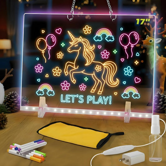 17" Led Drawing Board with 7 Colors,Light Up Cosmody Drawing Board,Glowing Acrylic Dry Erase Board with Light,Portable Doodle Glow LED Note Board, Birthdays, and Classroom Rewards (1PCS)